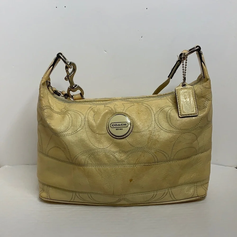 Coach creamy yellow  Patent Leather Hobo #  F17421
